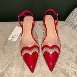 a new day Red Pointed Heart-Detail Ankle Strap Pumps